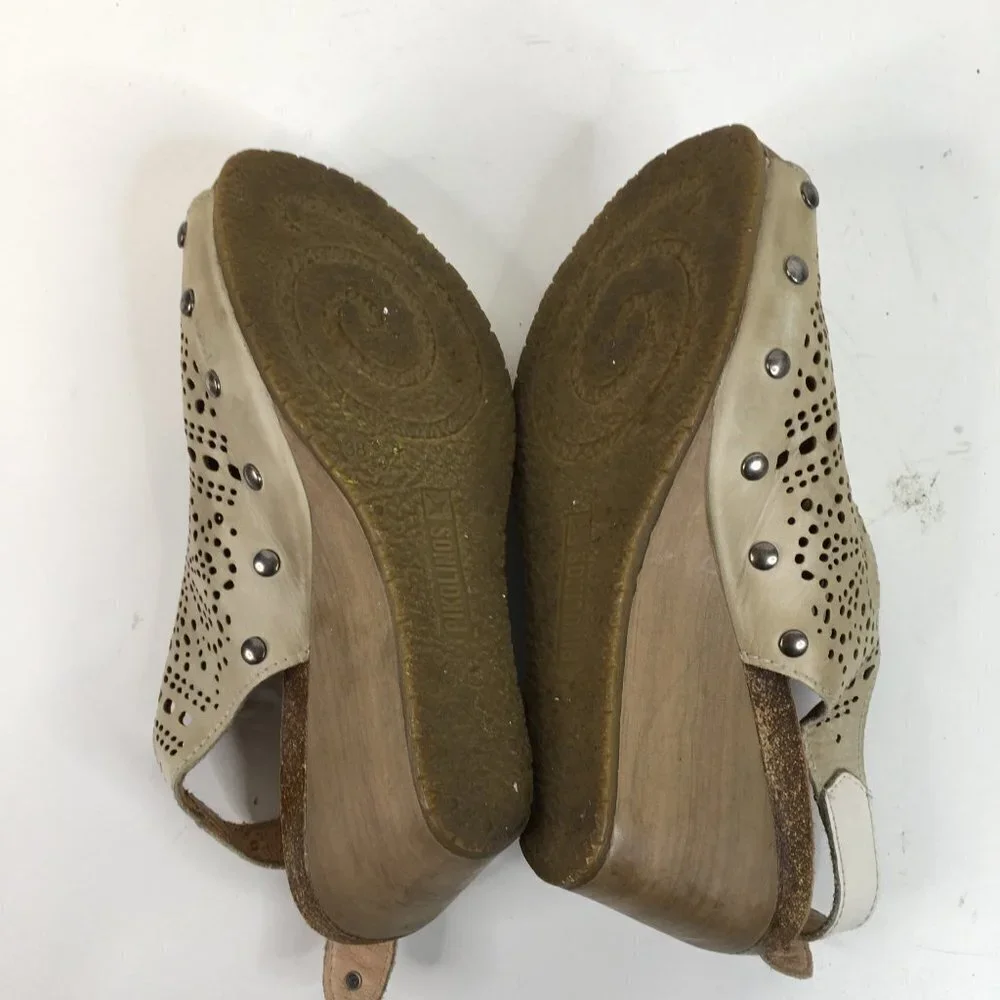 Pikolinos Benissa Laser Cutout Leather Wedge Shoes Size 38